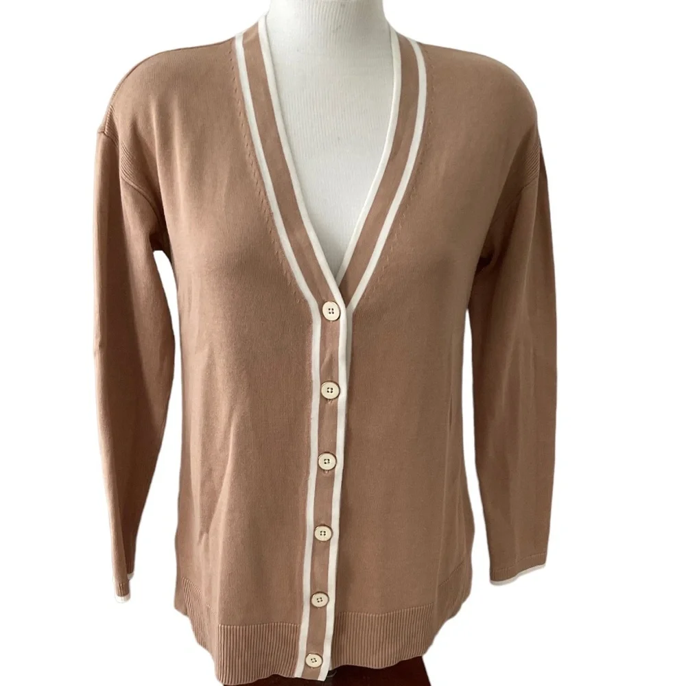 TALBOTS Women’s Cardigan Sweater  V-Neck 3/4 Sleeve Cotton & Rayon Size SP